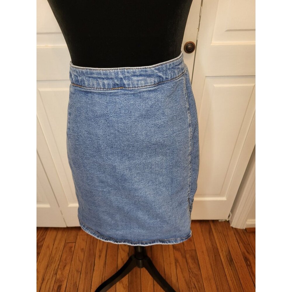 Rue 21Medium Wash Stretch Denim Mini Skirt Slit 3X Festival Spring Western Rodeo